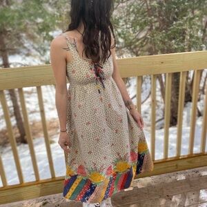 Vintage 70s midi dress cotton tie bust